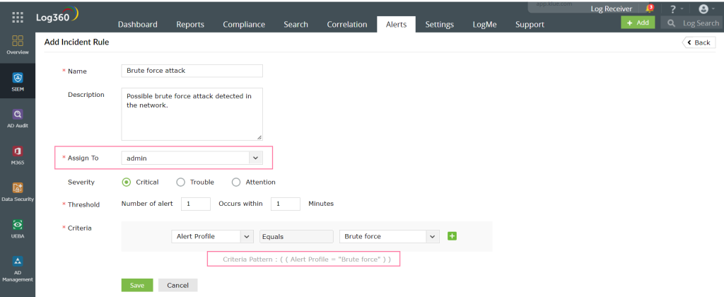 hozhat létre incidensszabályt egy riasztási profilhoz.