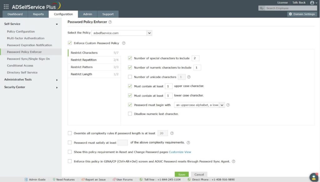 Prostředí ADSelfService Plus