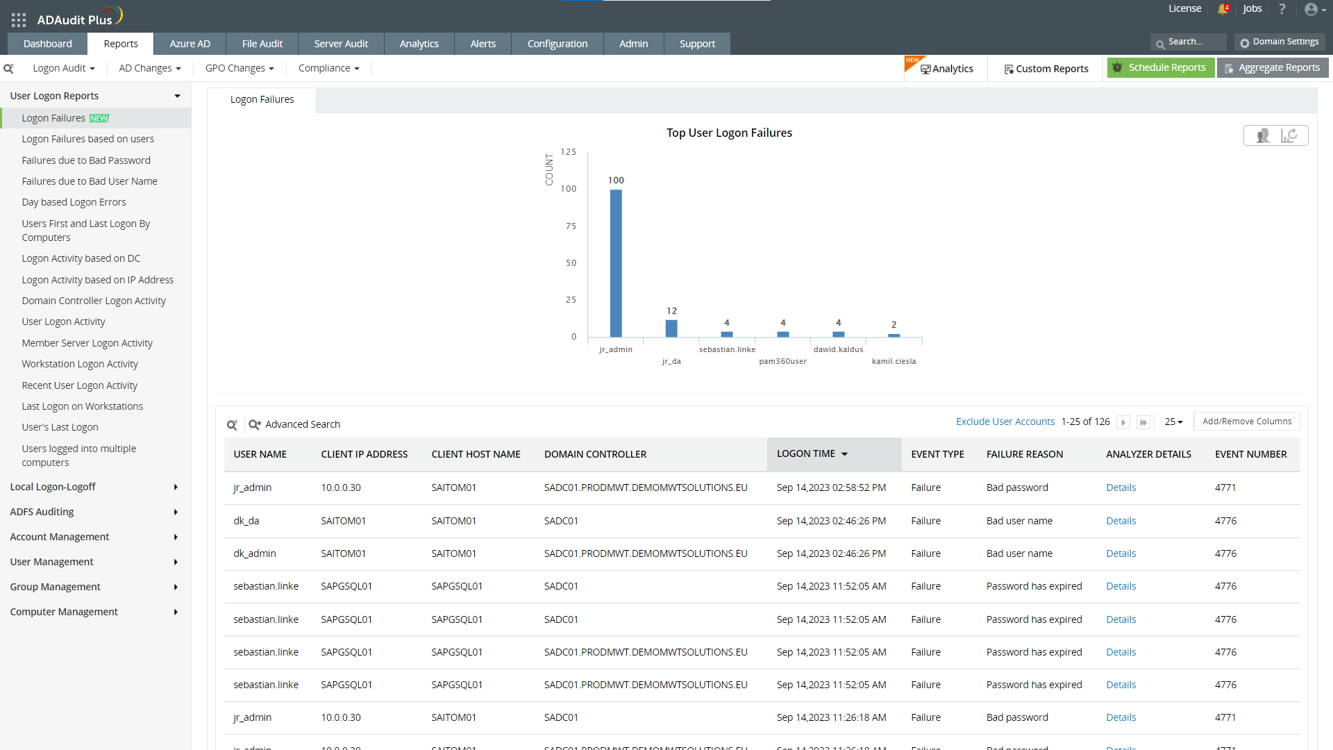 Raporty logowań ADAudit Plus