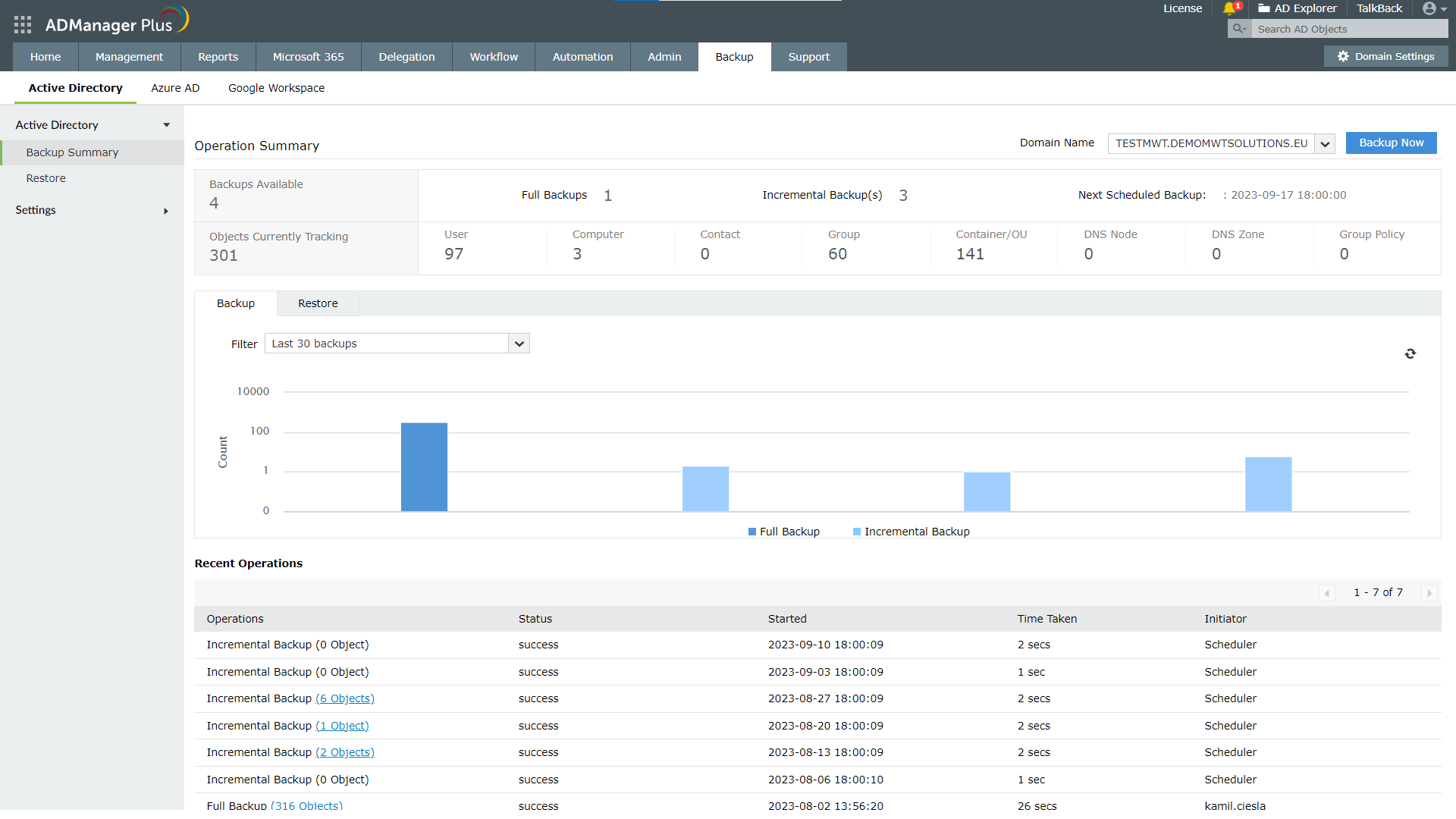 Screenshot backup AD