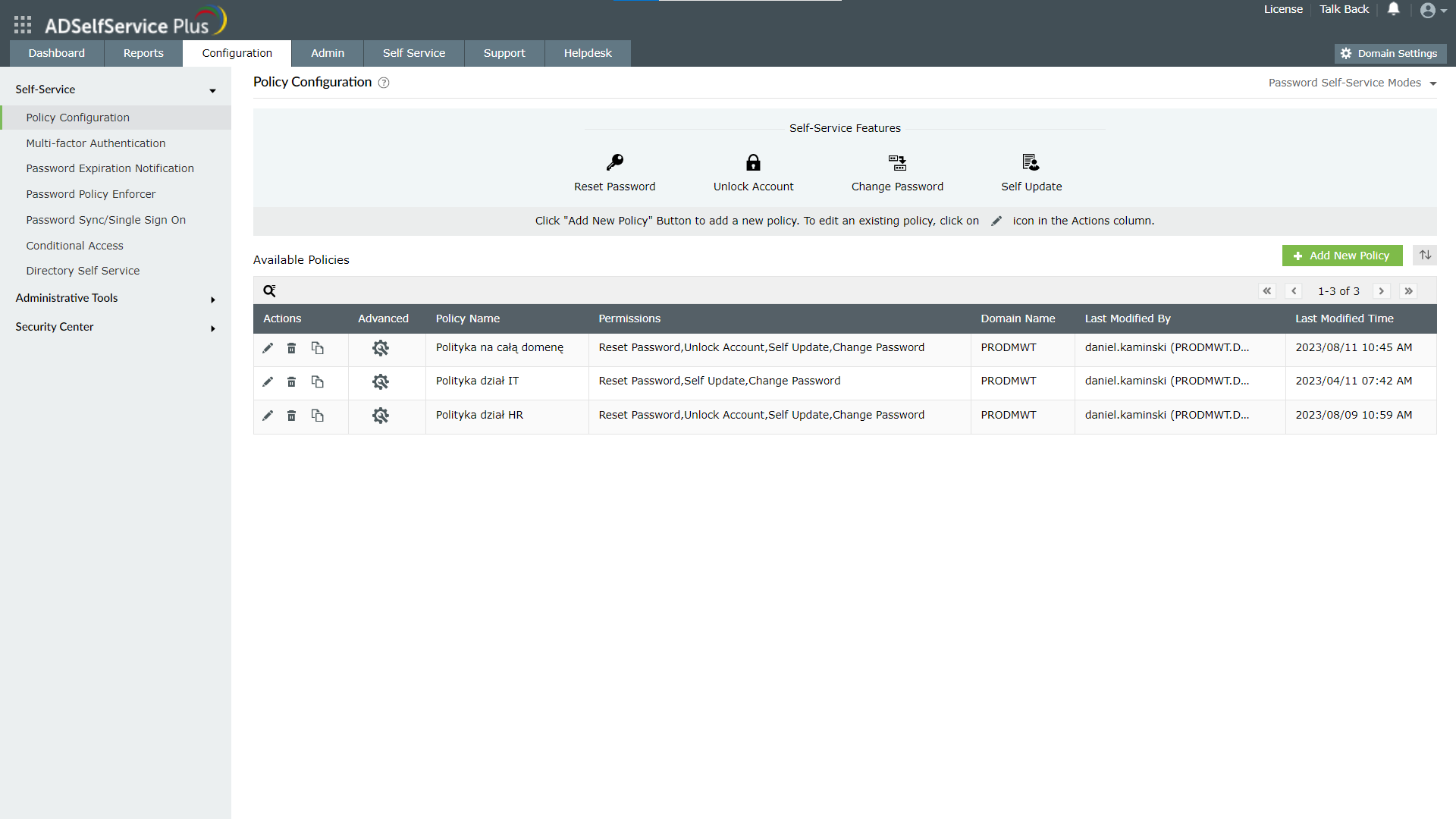 Screenshot Možnost samostatného resetu hesla