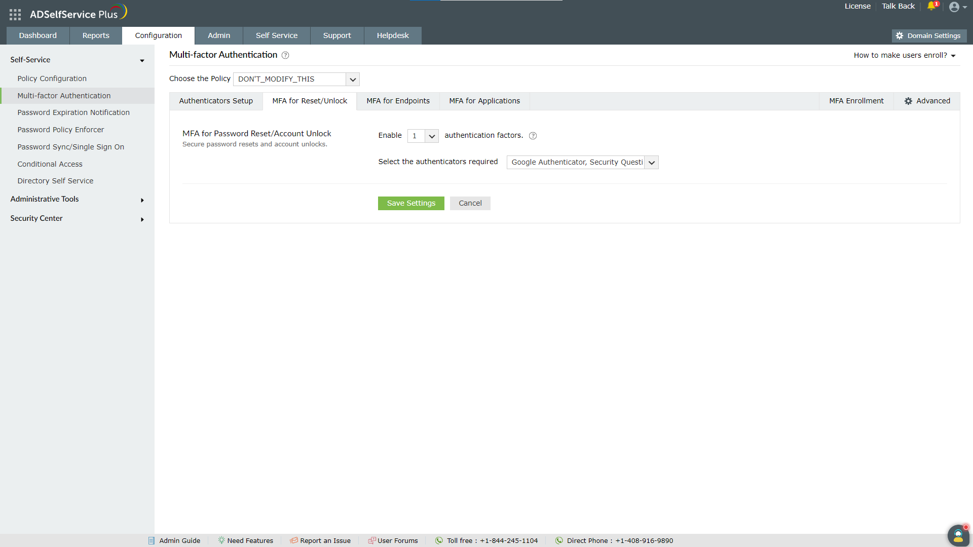 Screenshot Jelszó alaphelyzetbe állítása és a fiók zárolásának feloldása egyetlen MFA-módszerrel